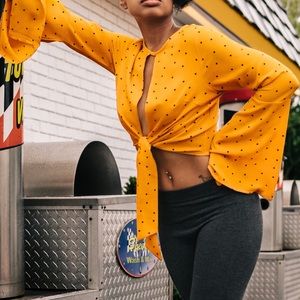 Charlotte Russe Mustard Polkadot Cutout Crop Top
